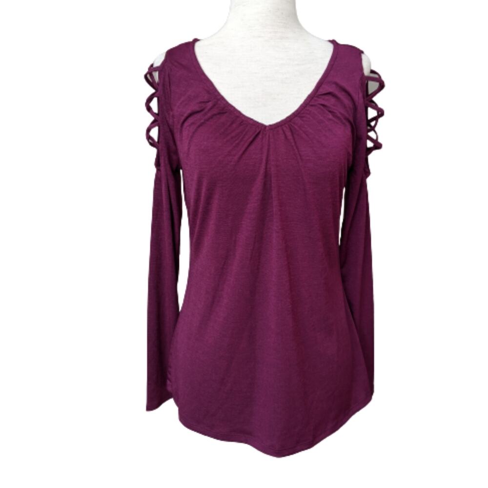 Jennifer Lopez Laced Cold Shoulder Long Sleeve Top S